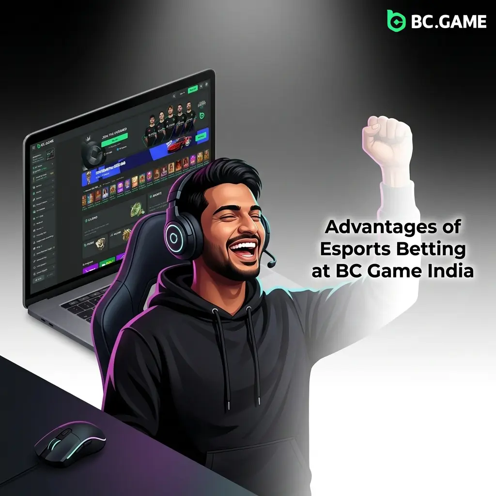 BC Game India esports betting advantages including INR payments, 500% bonus, and live markets for CS2 and Dota 2
