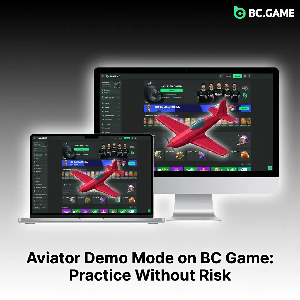 Aviator demo mode on BC Game showing virtual credits, dual-bet panel, and auto cash-out settings for risk-free practice