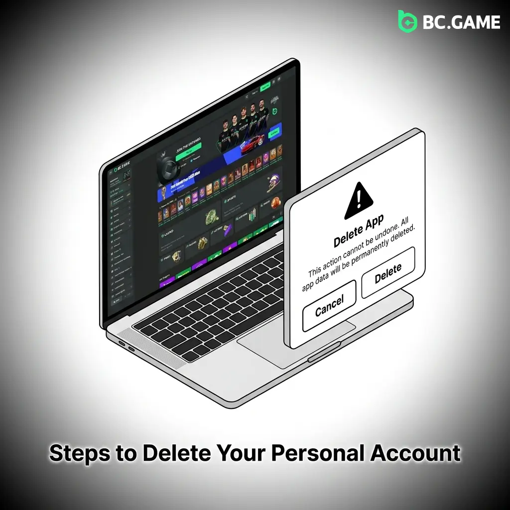 Steps to delete a BC Game personal account via settings, including closure request submission and email confirmation process