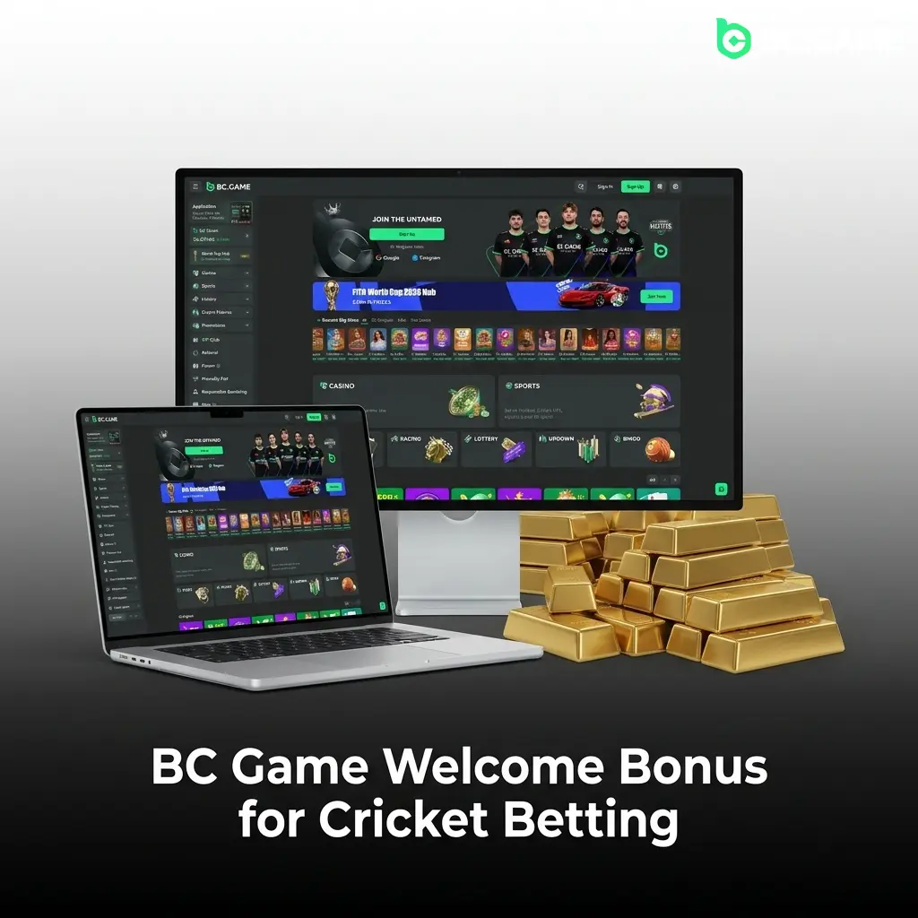 BC Game welcome bonus showing tiered rakeback percentages up to 500% for cricket betting across four deposits