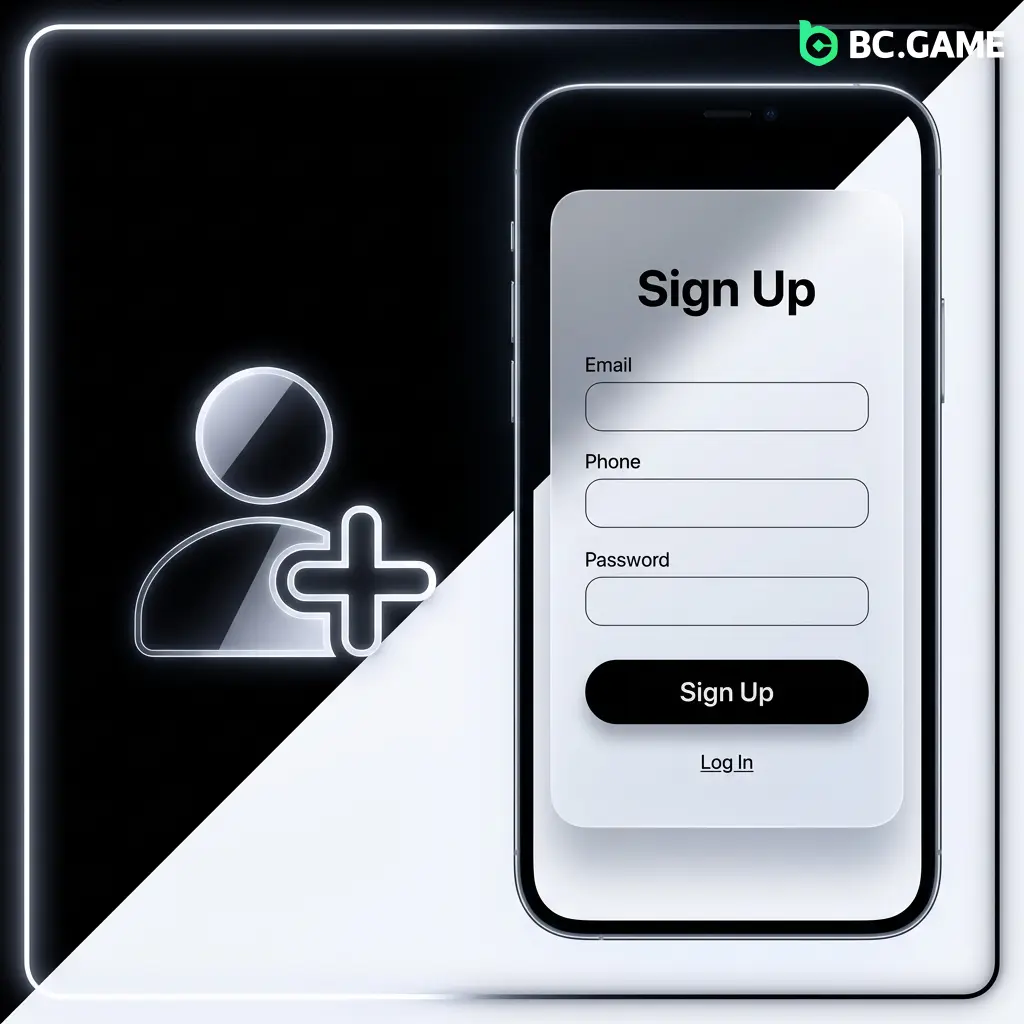 BC Game India registration form showing sign-up steps including email, phone, and social login options