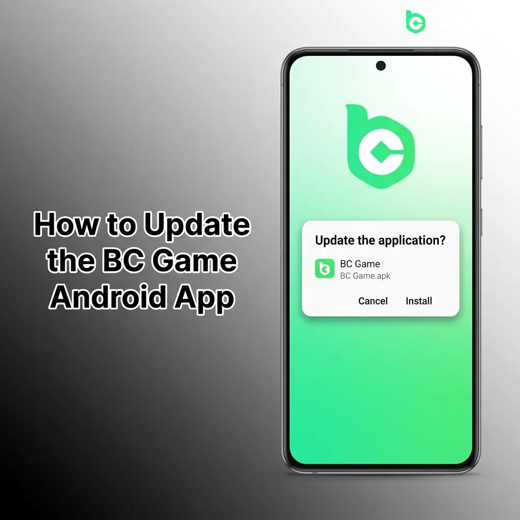 BC Game Android app update steps showing APK download, installation, and version verification on mobile device