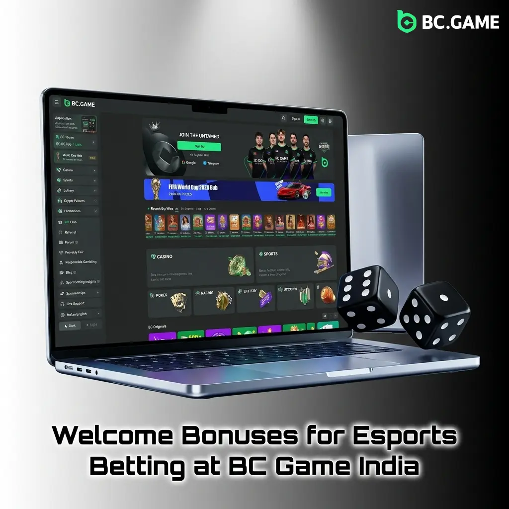 BC Game India welcome bonus tiers showing 220% to 500% rakeback deposit offers for esports betting newcomers